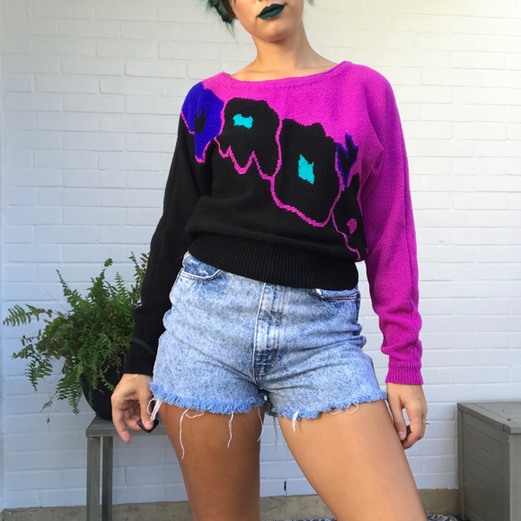 ❌SOLD❌Vintage 80's Pop Art Floral Sweater - Picture 2 of 6